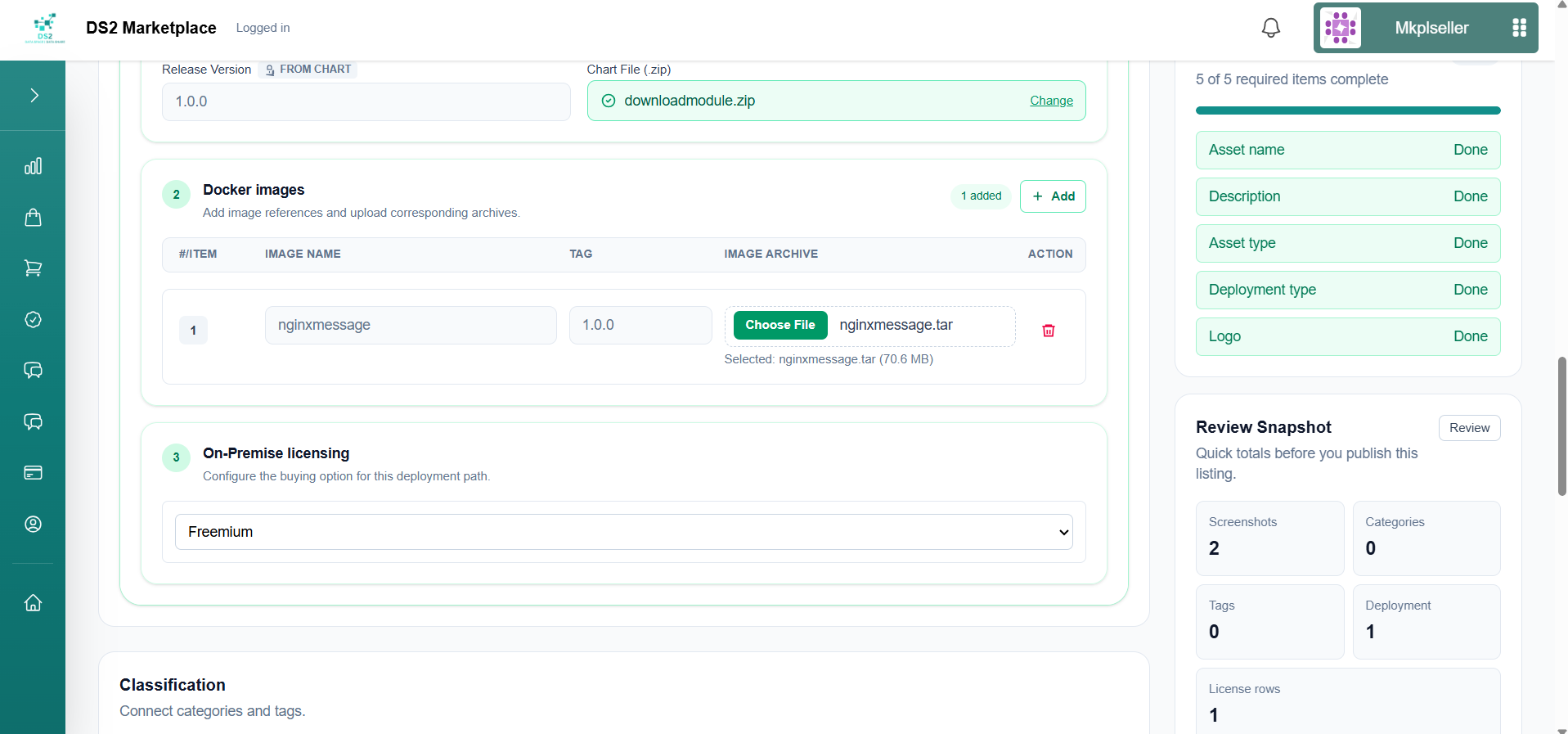 Publish Checklist complete with licensing set