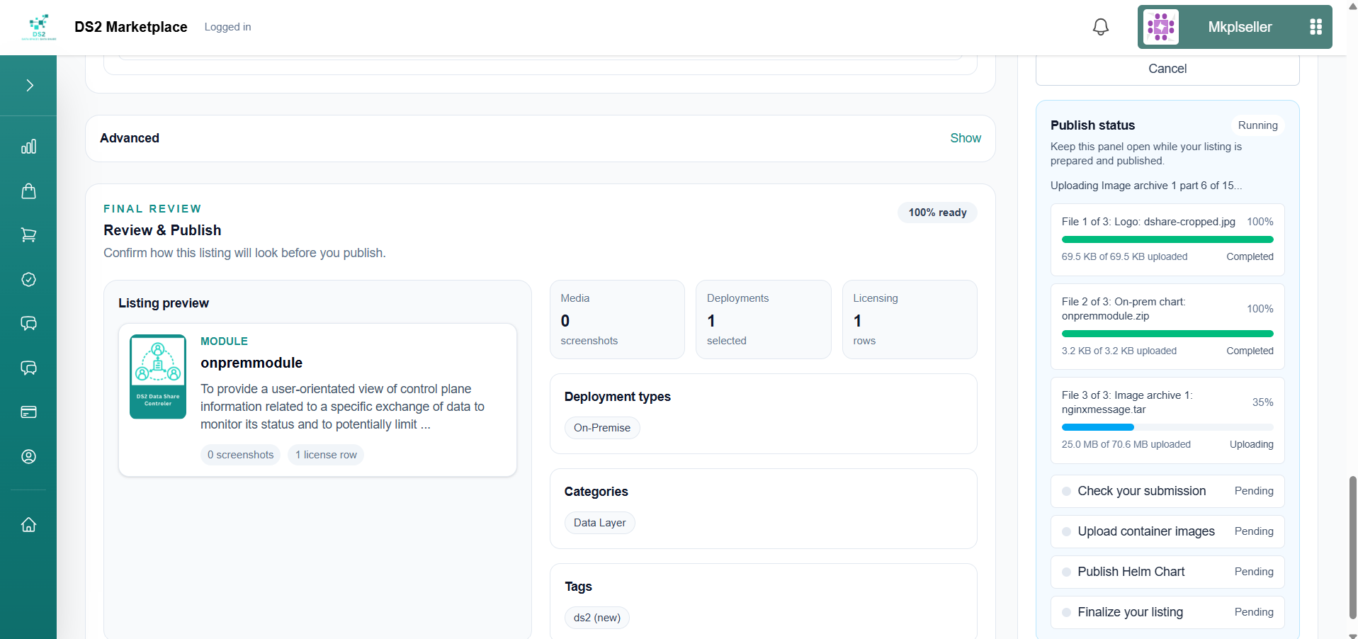 Upload progress panel tracking each file
