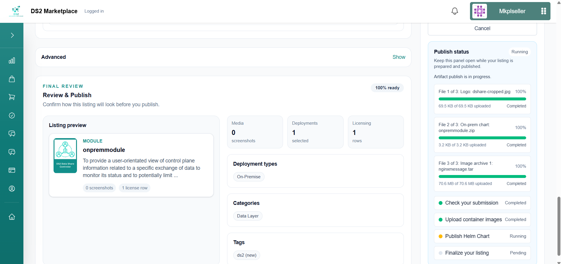 Processing steps all complete with green checkmarks