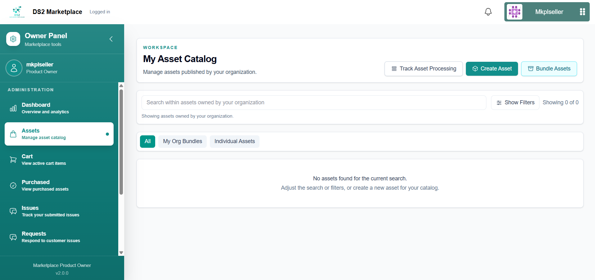 My Asset Catalog with "Create Asset" button