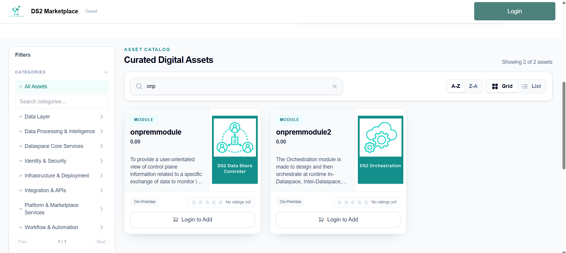 Storefront catalog page with search and filters
