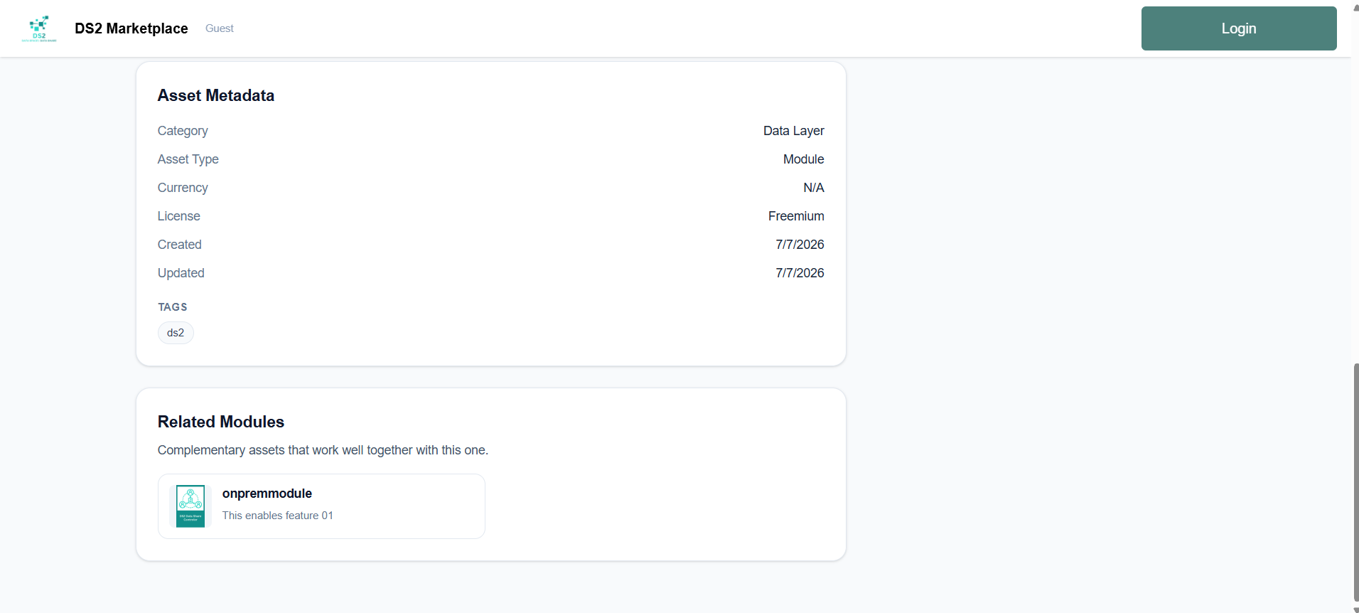 Asset metadata with Related Modules section