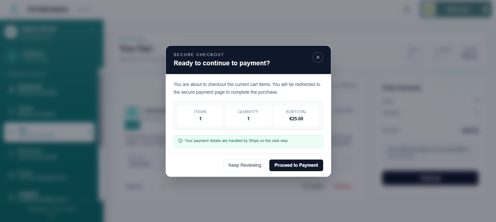 Checkout confirmation dialog