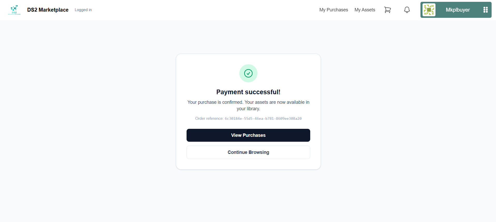 Payment successful confirmation page
