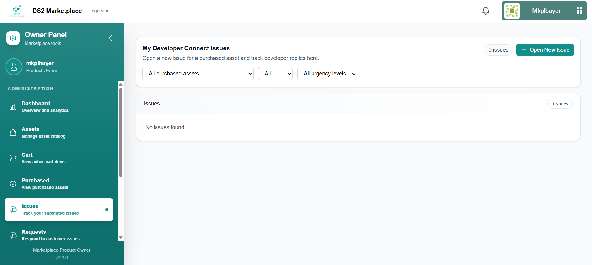 Issues list with "Open New Issue" button