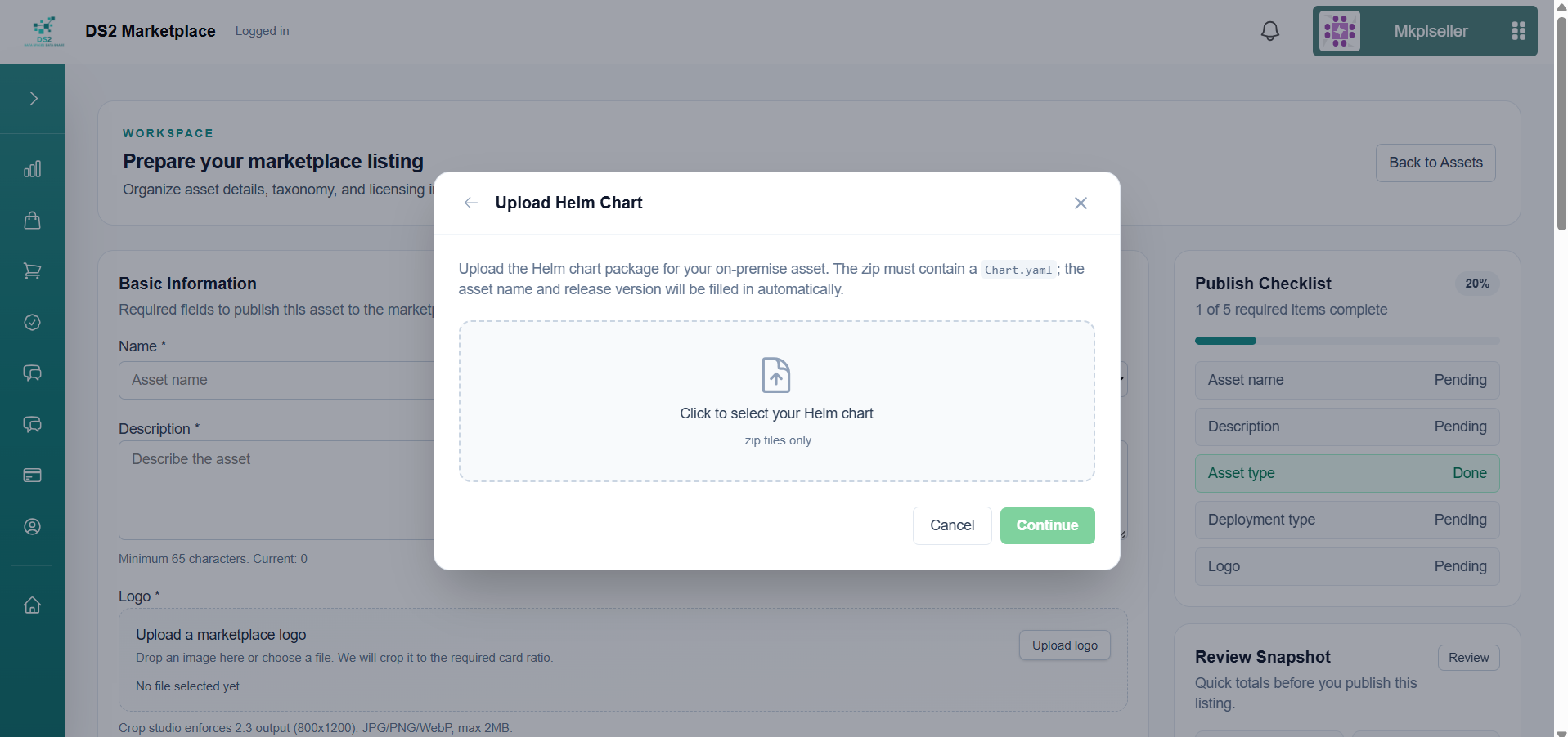 “Upload Helm Chart” dialog