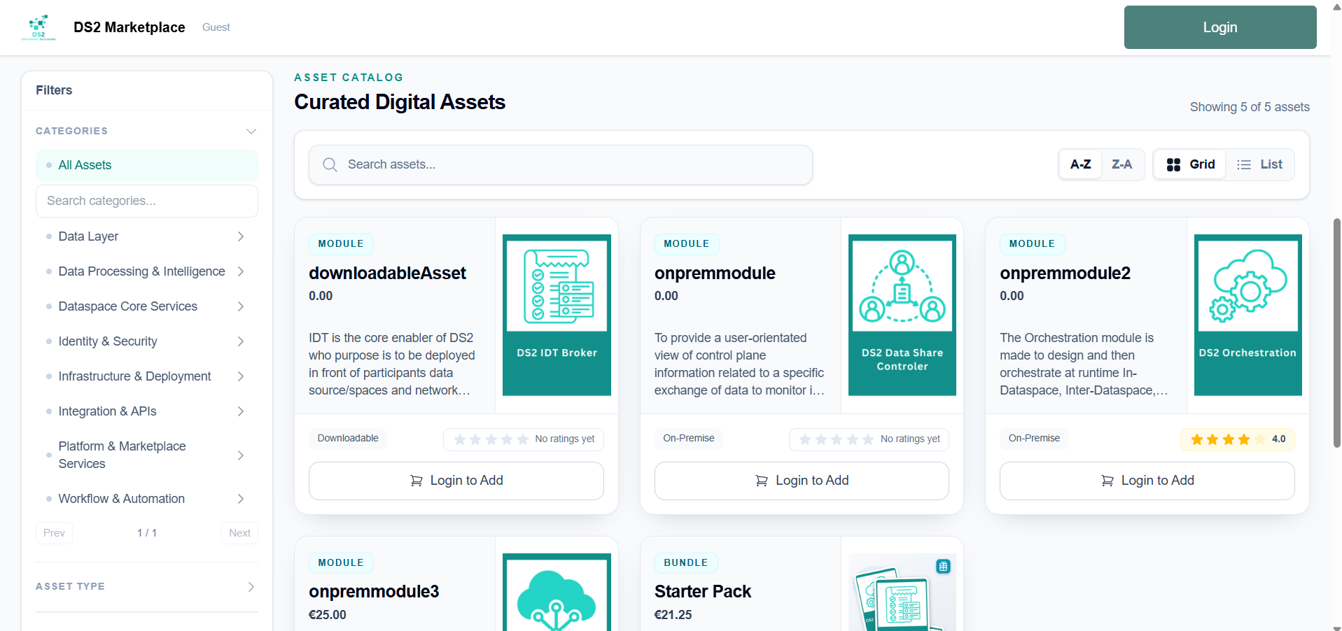 Star ratings shown on asset cards in the storefront catalog