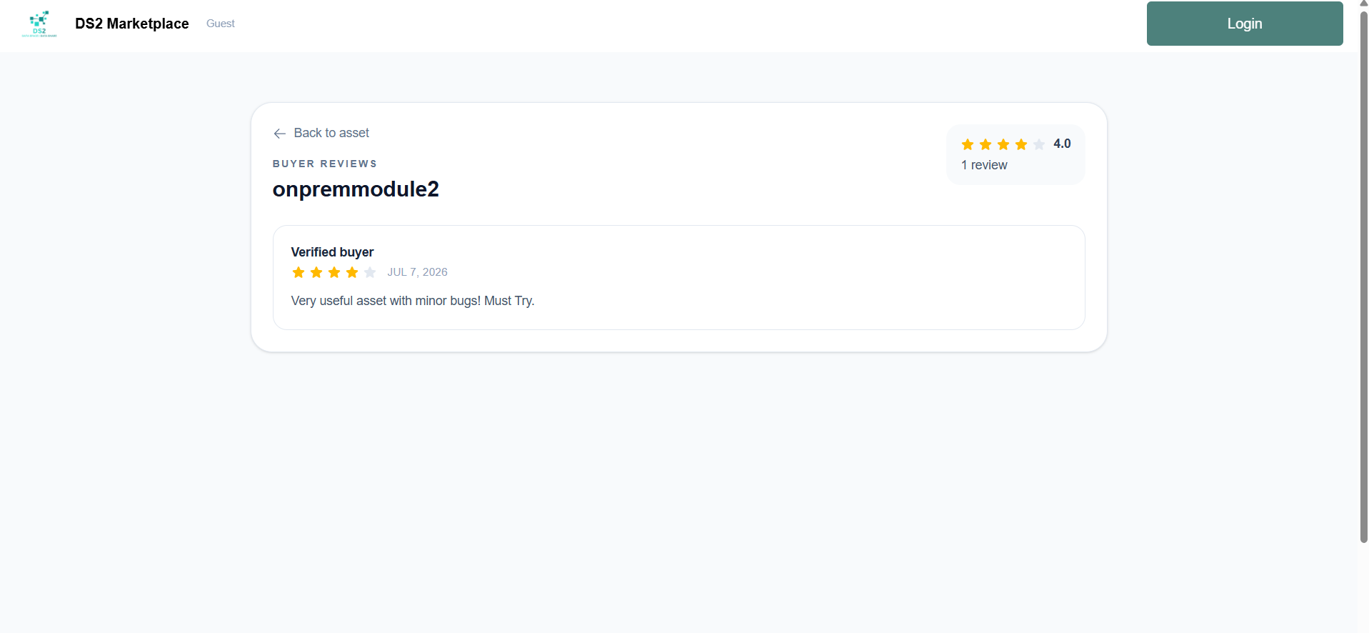 Dedicated Buyer Reviews page listing all reviews for an asset