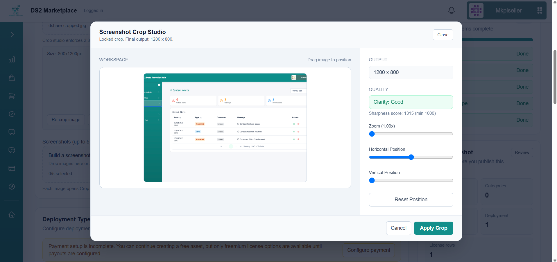 Screenshot crop tool
