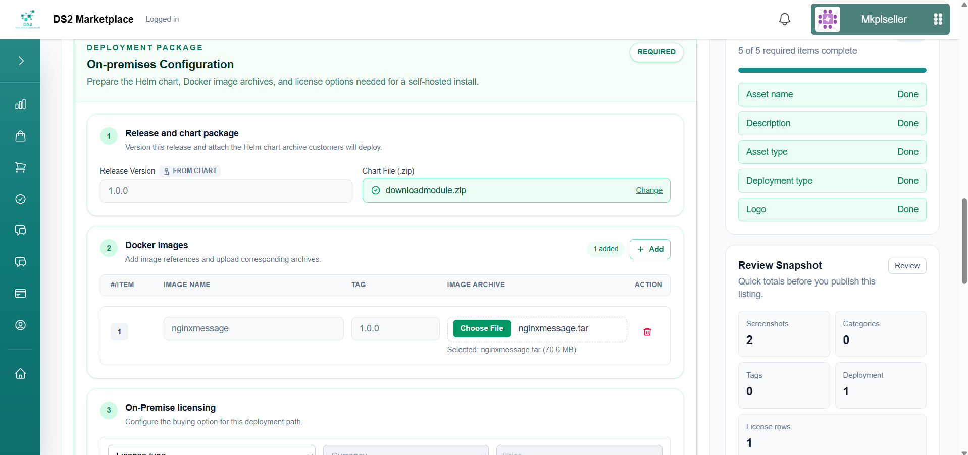 Deployment section with container image attached