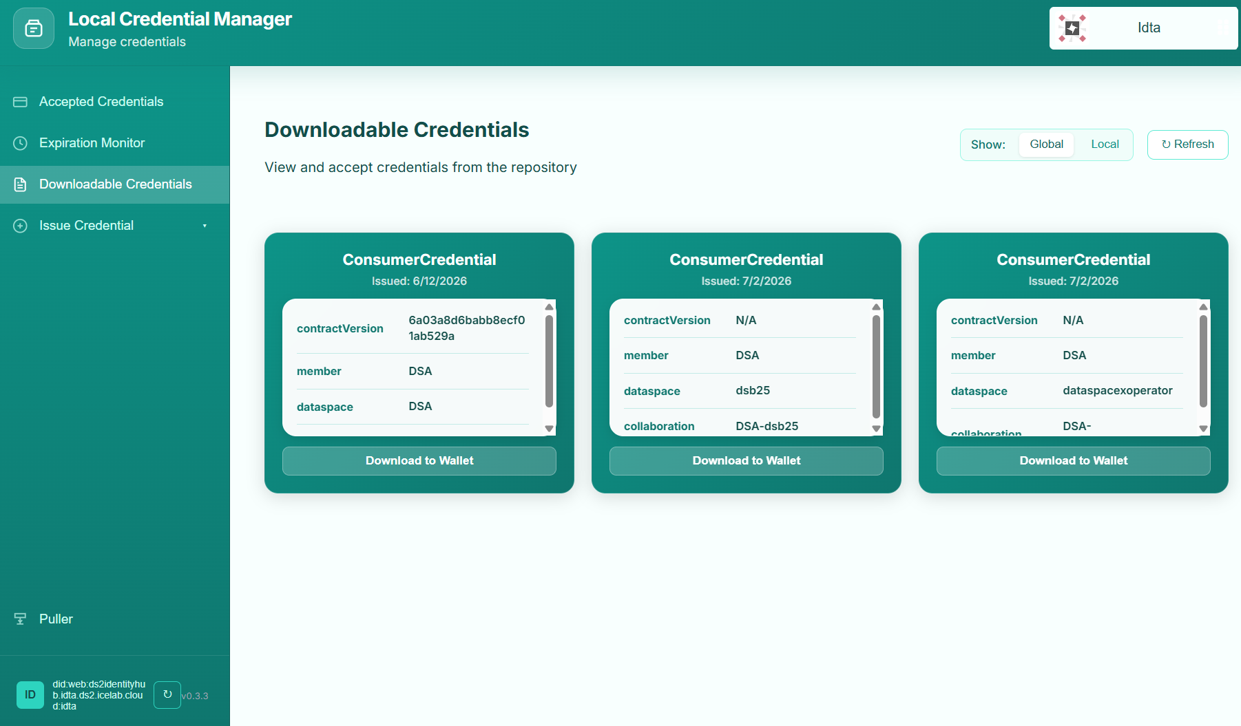 Credential Manager Credential Downloadable Credentials